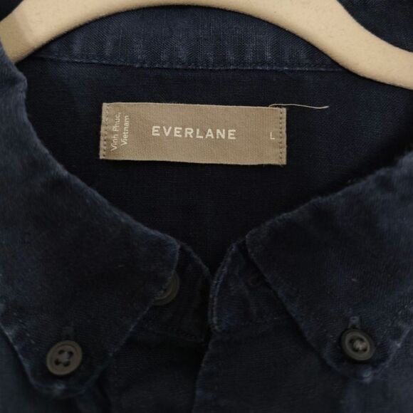 Everlane 100% Linen Men's Navy Casual Button Down Shirt Size L - Picture 8 of 9